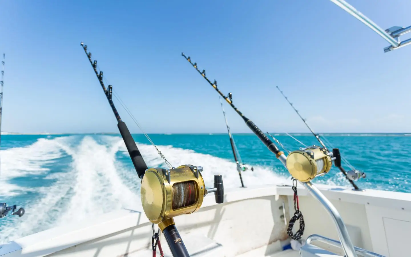 Trolling rods set up on the fishing boat